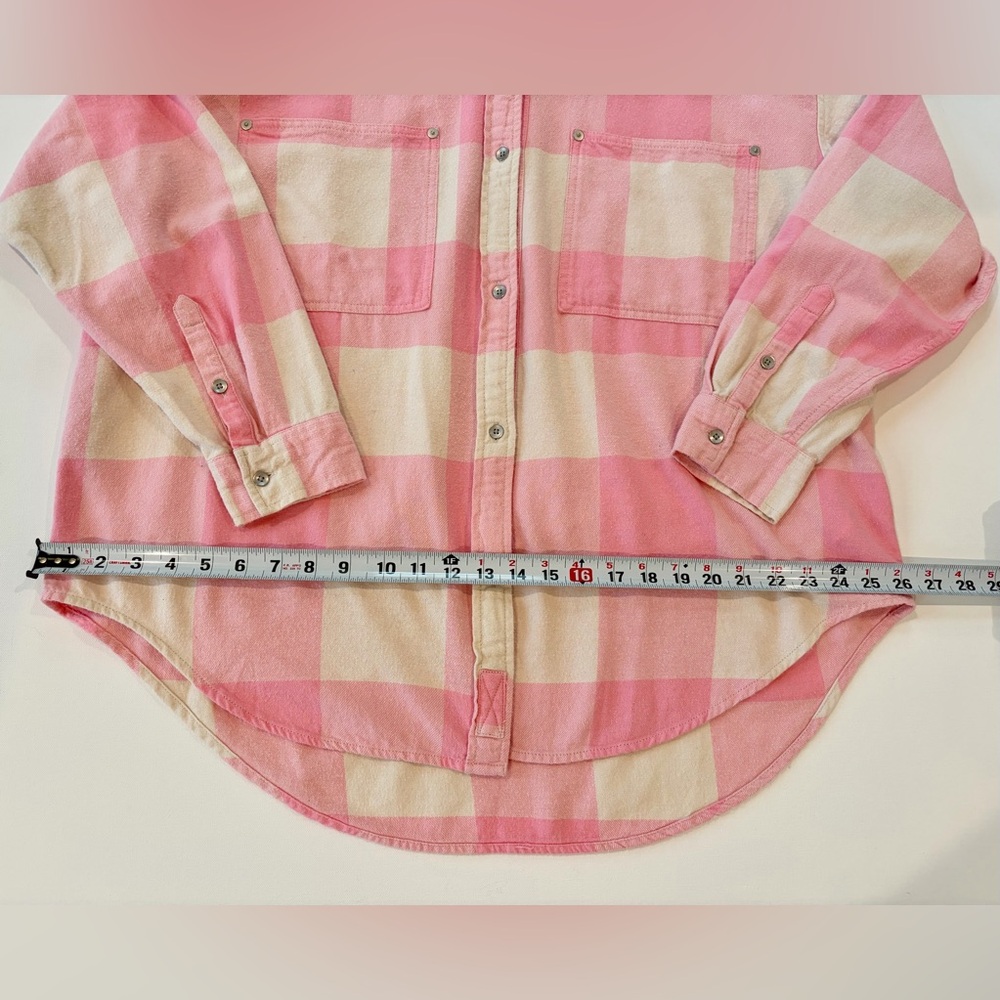 aerie Anytime Layering Oversized 100% Cotton Plaid Pink Cream Button Down - Picture 3 of 14